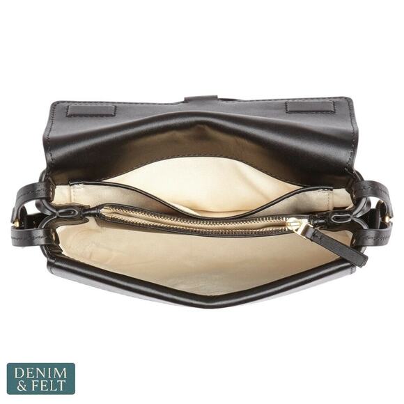 Tory Burch Miller Logo Black Leather Magnetic Flap Crossbody Bag 50769 8”x8” - Picture 10 of 16